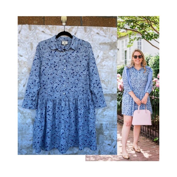 Tuckernuck Hayes Blue Hydrangeas Button Front Shirt Dress size large - Picture 1 of 12